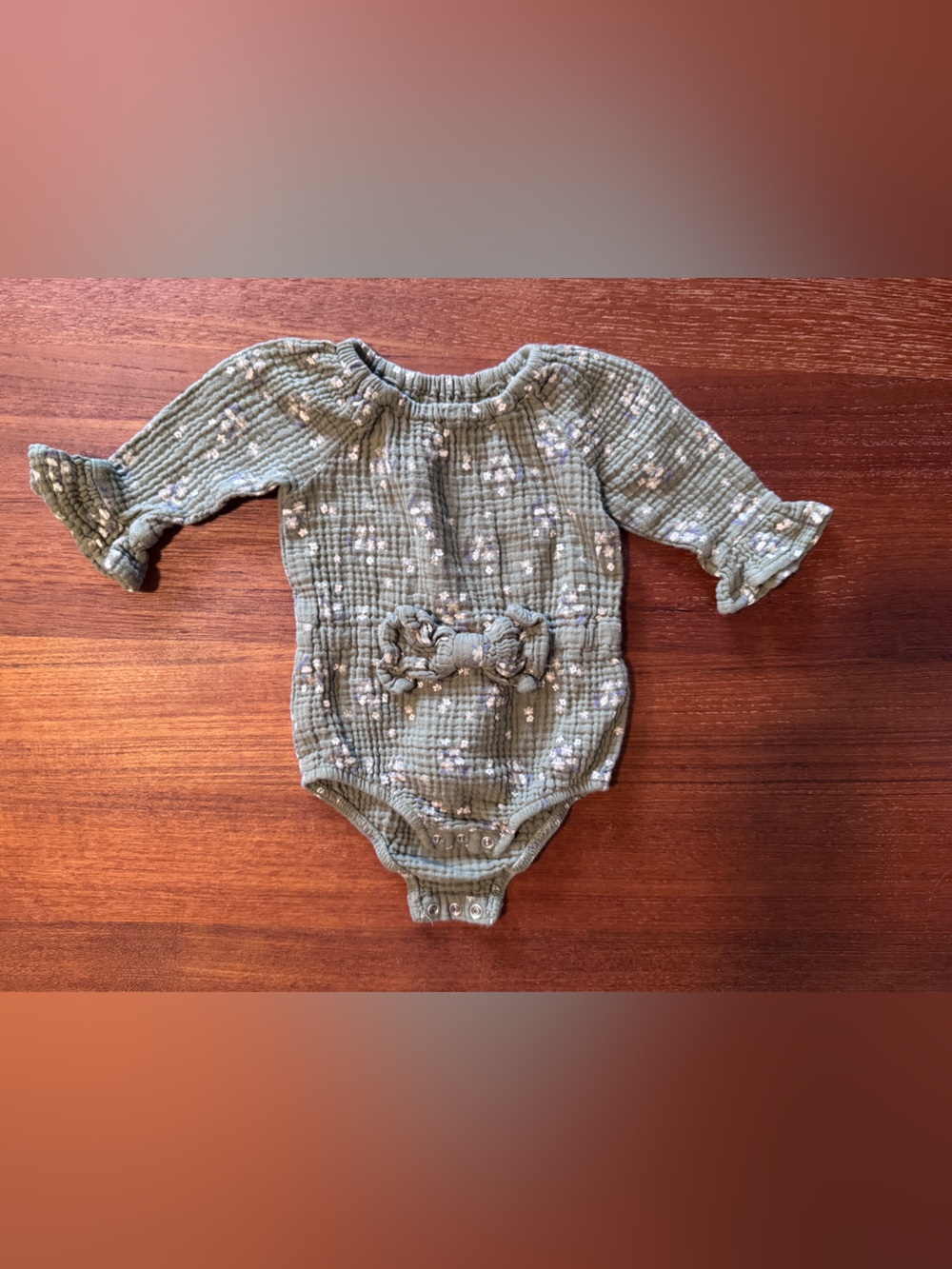 Grayson Olive Green Floral Gauze Baby Romper